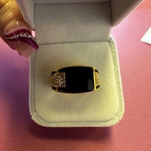 Yellow Gold Overylay with Onyx Ring